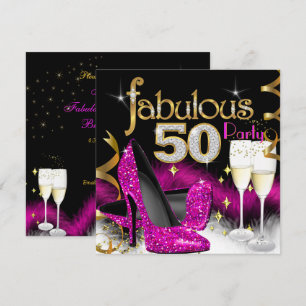 Fantastische 50er-Party Glitter Hot Pink Champagne Einladung