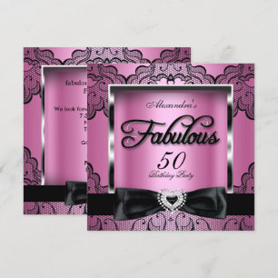 Fantastische 50er-Party Pink Damast Schwarz Spitze Einladung