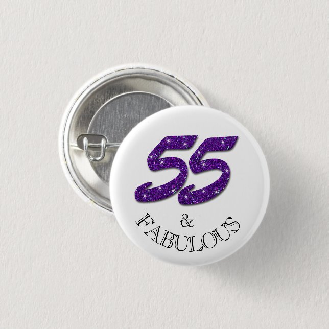 Fantastische 55. Geburtstagsfeier Lila Glitzer Button (Vorne & Hinten)