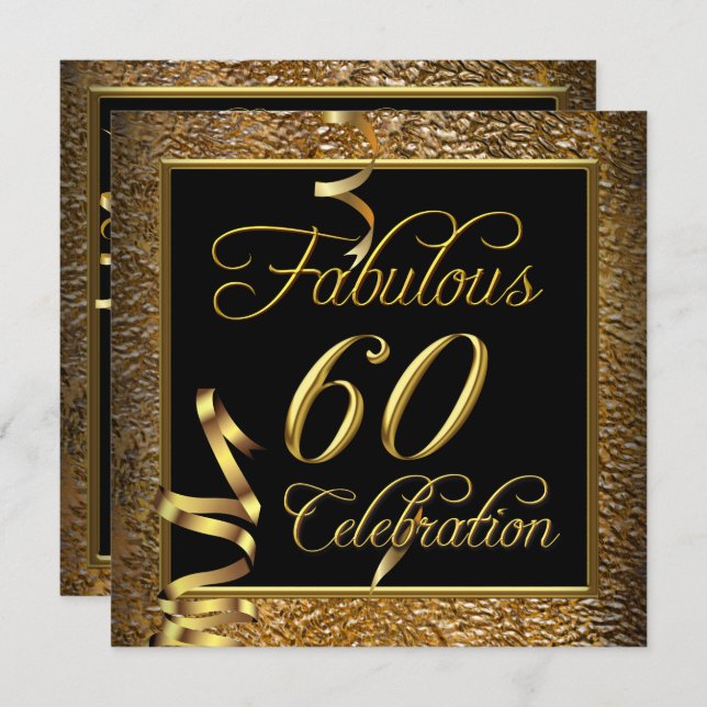 Fantastische 60 Celebration Gold Black Birthday Pa Einladung (Vorne/Hinten)