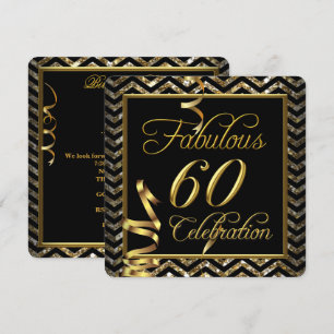 Fantastische 60 Chevron Gold Schwarze Geburtstagsf Einladung