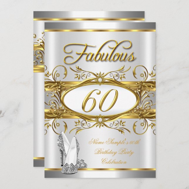 Fantastische 60. Geburtstag Gold Silber High Heels Einladung (Vorne/Hinten)