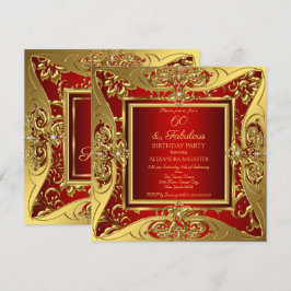 Fantastische 60 Red Gold Floral Geburtstagsparty Einladung