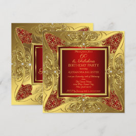 Fantastische 60 Red Gold Geburtstagsparty Diamond Einladung