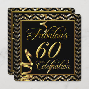 Fantastische 60 Zickzack Gold Black Birthday Party Einladung