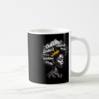 Fantastische Afro-schwarze Frau mit bestärkenden W Kaffeetasse