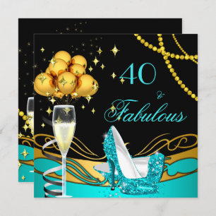 Fantastische Aquamarine Heels Gold Black Birthday  Einladung
