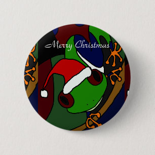 Fantastische Baum-Frosch-Weihnachtskunst Button