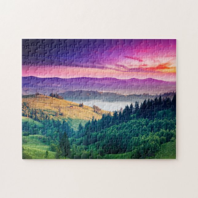 Fantastische Bergwelt am Morgen. überwältigt Puzzle (Horizontal)