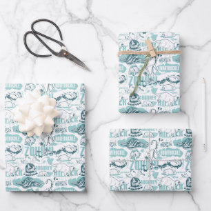 Fantastische Bestien blaues Muster Geschenkpapier Set
