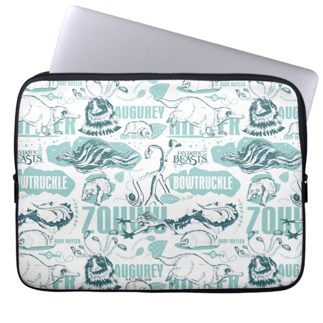 Fantastische Bestien blaues Muster Laptopschutzhülle (Vorderseite)