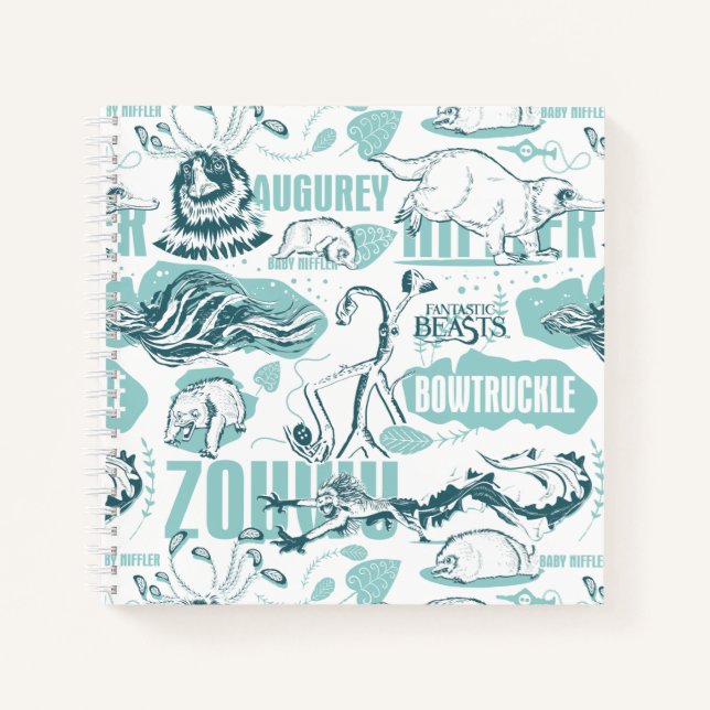 Fantastische Bestien blaues Muster Notizbuch (Vorderseite)