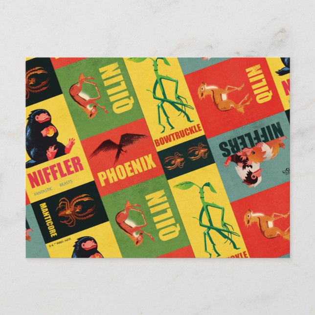 Fantastische Bestien Vintages Muster Postkarte (Vorderseite)