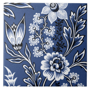 Fantastische Blumen (Blau) Fine Art Fliese