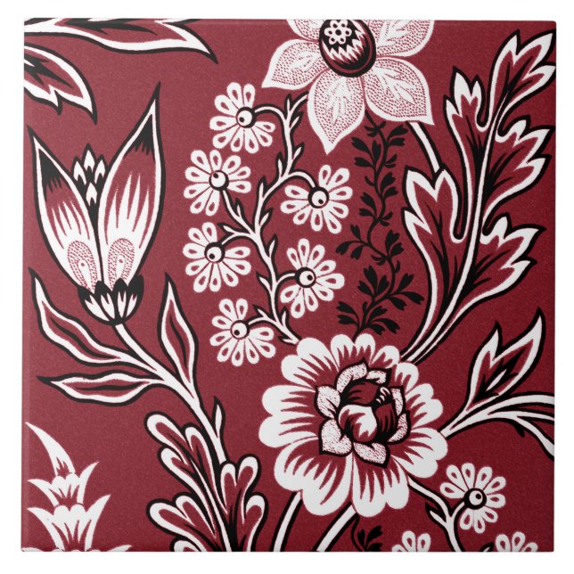 Fantastische Blumen (Maroon) Fine Art Fliese (Vorderseite)