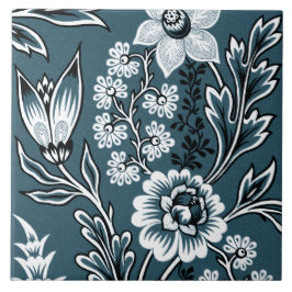 Fantastische Blumen (Schiefer-Türkis) Fine Art Fliese