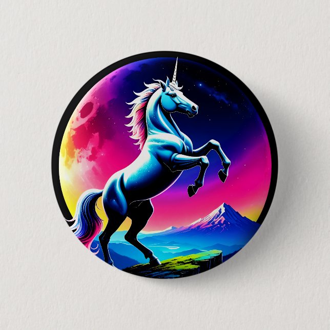 Fantastische Bunte Einhorn-Wildnis Button (Vorderseite)