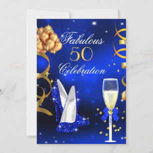 Fantastische Champagner-Party Royalblaue High Heel Einladung