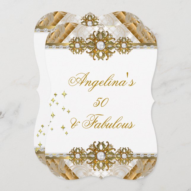 Fantastische Damask Gold White Geburtstagsparty Einladung (Vorne/Hinten)