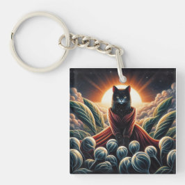 Fantastische digitale Kunst: Night Sky Cat umgeben Schlüsselanhänger