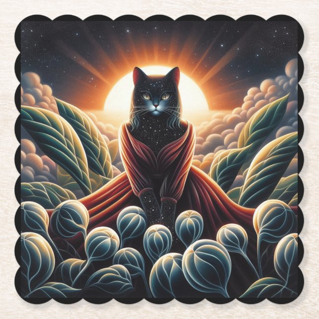 Fantastische digitale Kunst: Night Sky Cat umgeben Untersetzer (Vorderseite)