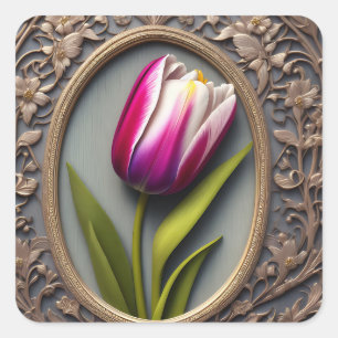 Fantastische Eleganz: Rosa Tulip im Jugendstil-Des Quadratischer Aufkleber