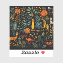 Fantastische Flora und Fauna auf dunklem Hintergru Aufkleber