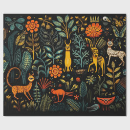 Fantastische Flora und Fauna auf dunklem Hintergru Geschenkpapier