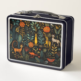 Fantastische Flora und Fauna auf dunklem Hintergru Metall Brotdose