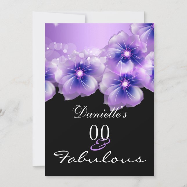 Fantastische florale Blume Lila Schwarzes Party Einladung (Vorderseite)