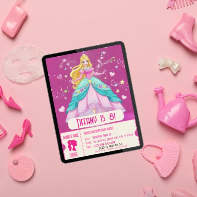 Fantastische Geburtstagsparty, rosa Puppe Einladung (Von Creator hochgeladen)