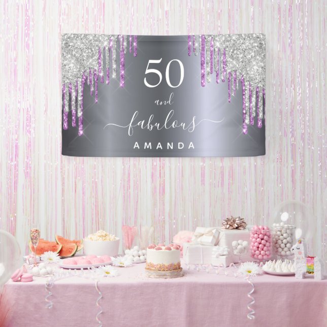 Fantastische Geburtstagssilberne lila Glitzer-Glas Banner (Party)