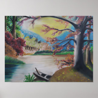 Fantastische Landschaft mit farbenfrohen Bäumen & Poster