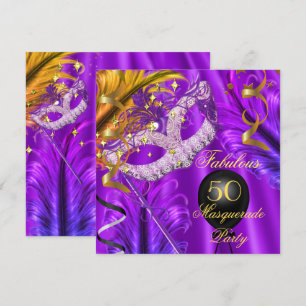 Fantastische Lila Gold Maskenbild Geburtstagsfeier Einladung