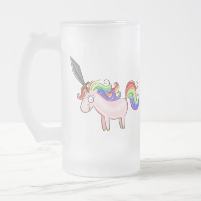 Fantastische männliche Unicorn-Bier-Tasse Mattglas Bierglas (Links)