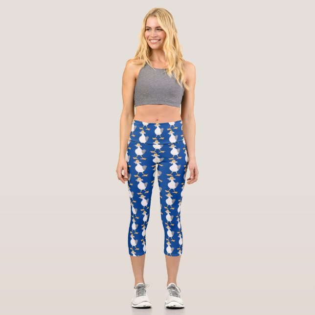 Fantastische Möwe mit Pommes frites Cartoon Capri Leggings (Vorderseite)