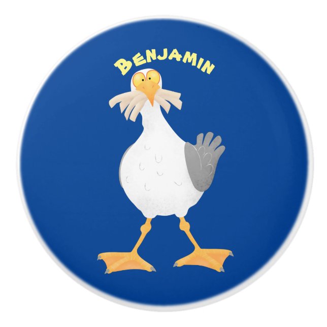 Fantastische Möwe mit Pommes frites Cartoon Keramikknauf (Vorderseite)