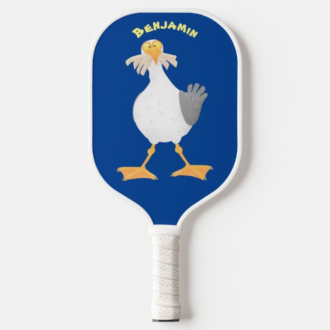 Fantastische Möwe mit Pommes frites Cartoon Pickleball Schläger (Vorderseite)