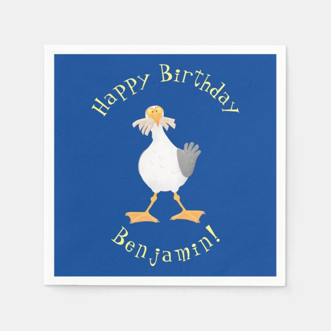 Fantastische Möwe mit Pommes frites Cartoon Serviette (Vorderseite)