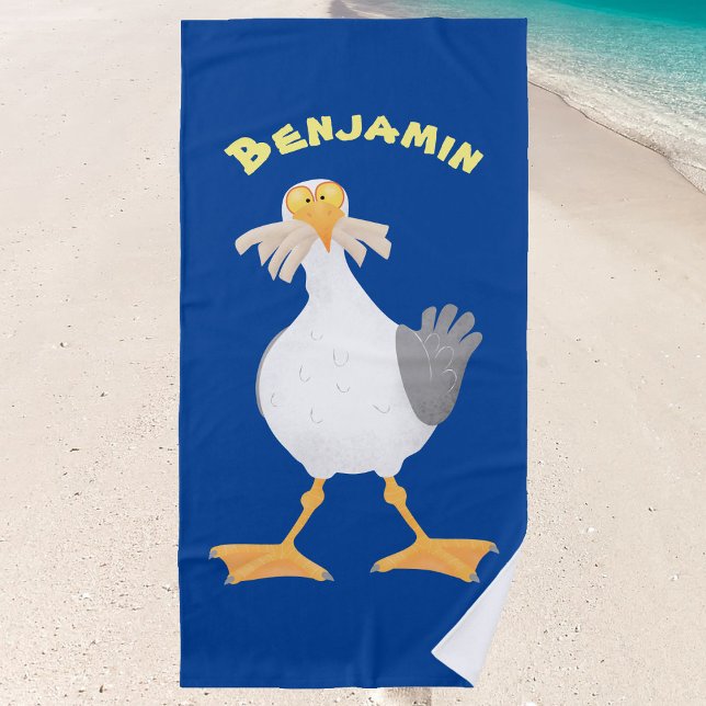 Fantastische Möwe mit Pommes frites Cartoon Strandtuch (Have fun in the sun with this cartoon seagull beach towel.)