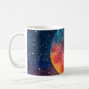 Fantastische Ölmalerei schöner großer Planet Mond Kaffeetasse