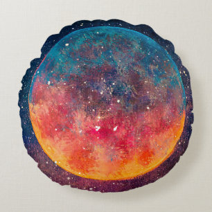 Fantastische Ölmalerei schöner großer Planet Mond  Rundes Kissen