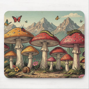 Fantastische Pilze und Berggipfel Mousepad