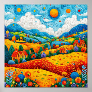 Fantastische psychedelische Landschaft Poster
