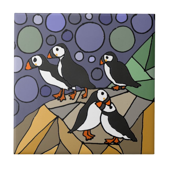 Fantastische Puffin-Vogel-Kunst-abstrakte Vorlage Fliese (Vorderseite)