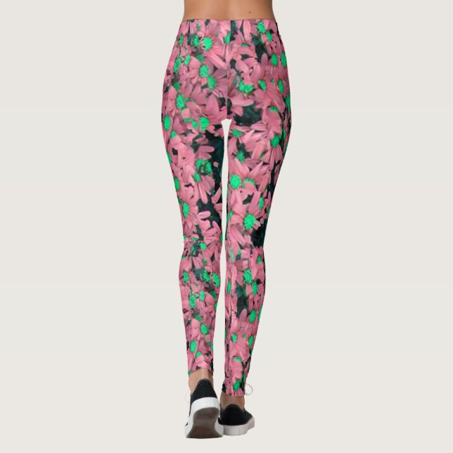 Fantastische rosa und grüne Blumendrucke Leggings (Rückseite)