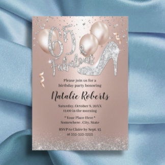 Fantastische Rose Gold Ballon High Heel 65. Geburt Einladung
