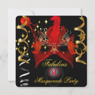 Fantastische Rot Gold Schwarz Maskenball-Geburtsta Einladung