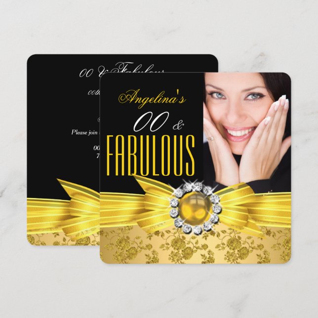 Fantastische schwarzgelbe Damaskus-Rose Geburtstag Einladung (Vorne/Hinten)