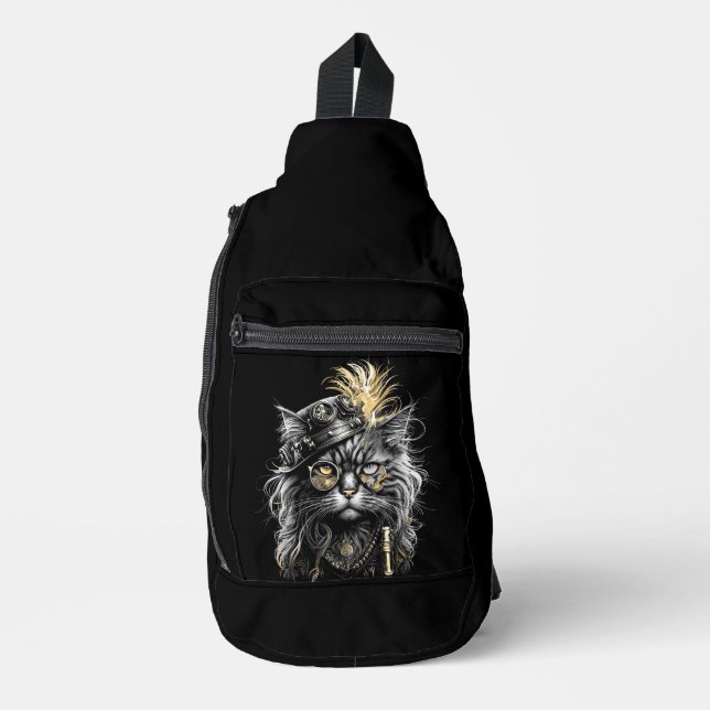 Fantastische Steampunk-Katze  Crossbody Bag (Vorderseite)